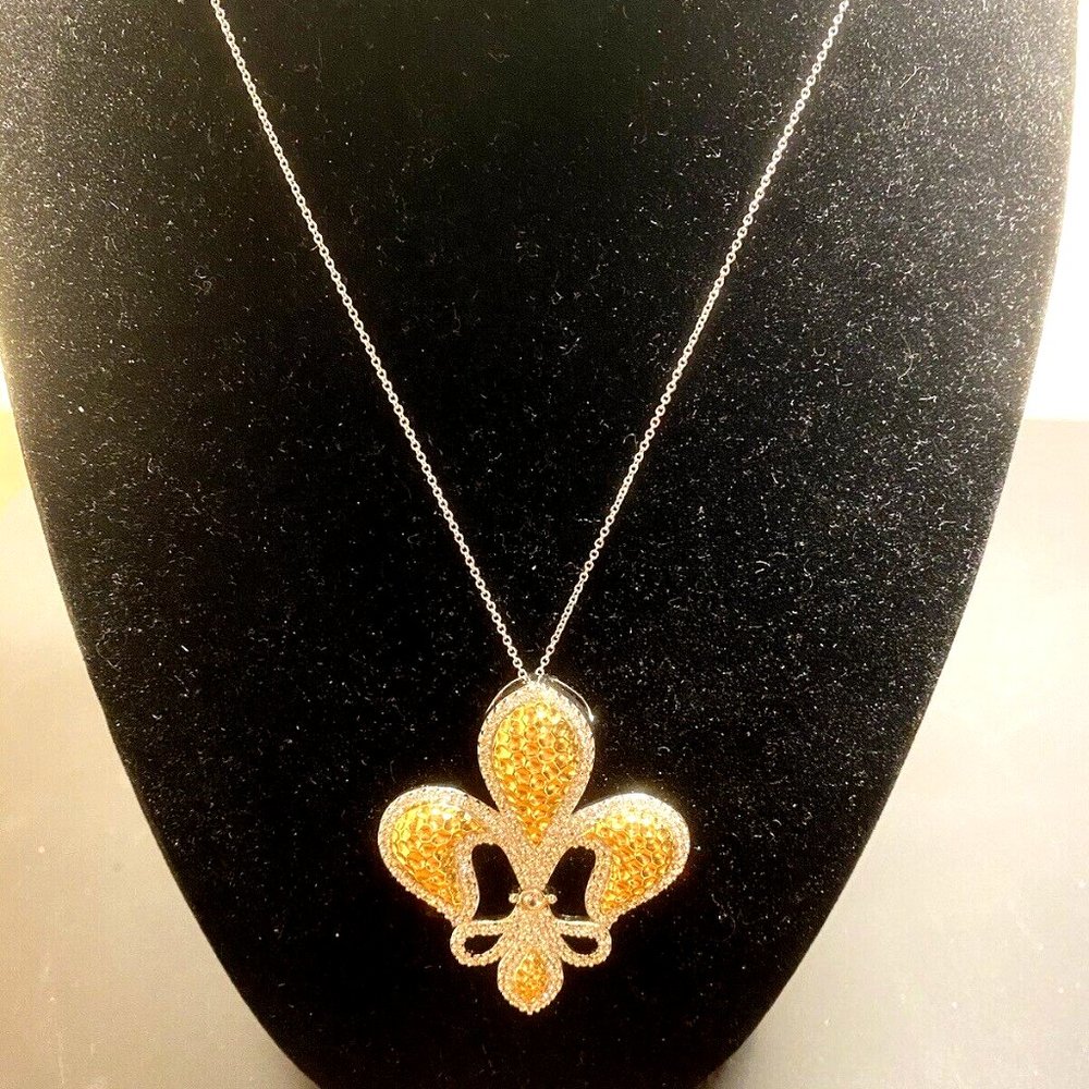 Sterling Silver Large Fleur De Lis Necklace Silver Pendant Necklace .925 ESPO